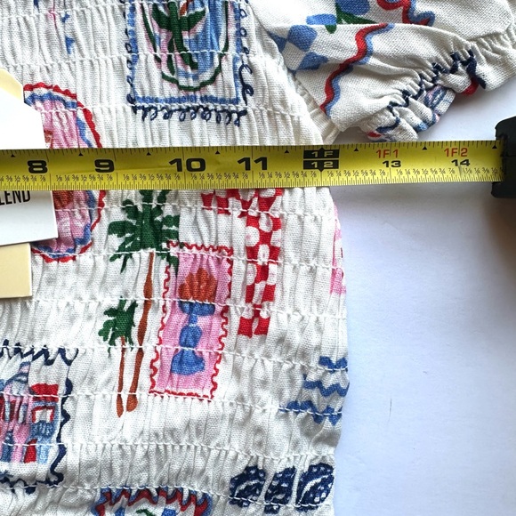 Monteau White CropTop Linen Blend Women’s Sz Medium Colorful print‎ NWT - Picture 7 of 8